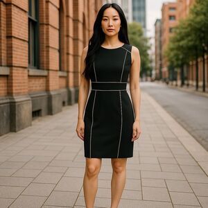 Ann Taylor Loft Black Sleeveless Sheath Dress Pink Piping Detail NWT Size 2